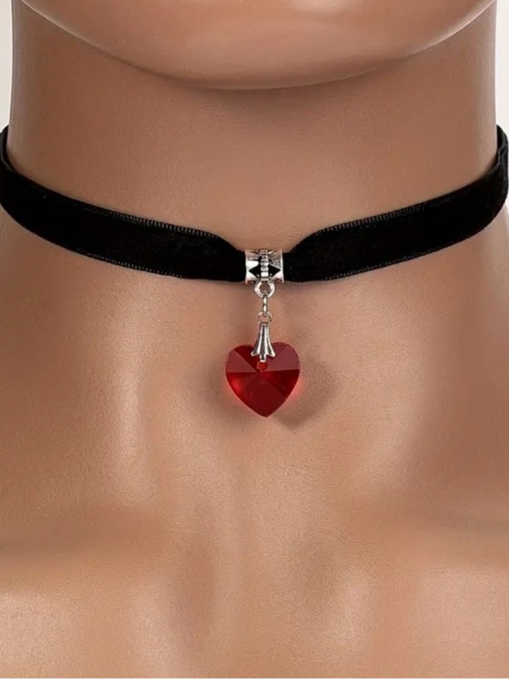 Black Velvet Choker with Red Heart Pendant